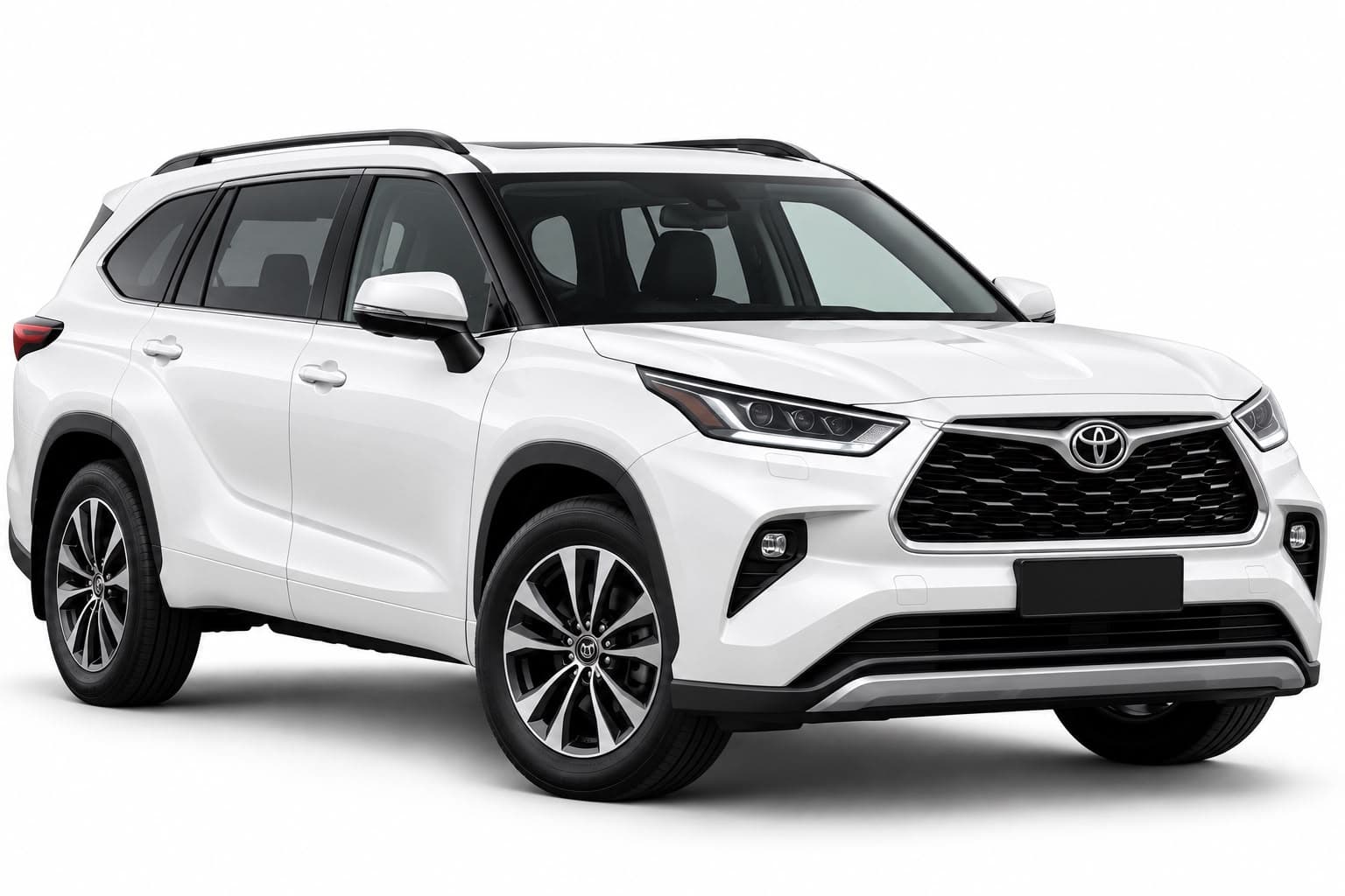 A white Toyota Kluger SUV, seen from the front corner on a plain white background